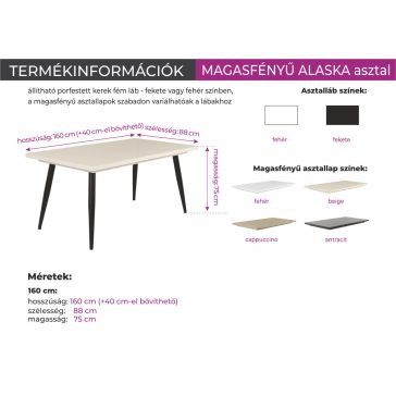   VANDA étkezőszék ALASKA  magasfényű asztallal - étkezőgarnitúra