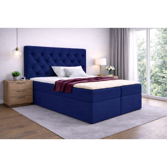 TYP 56 sötétkék kárpitozott boxspring ágy 140*200