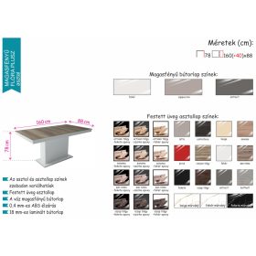   MAGASFÉNYŰ FLÓRA PLUSZ asztal magasfényű üveglappal 160-as  méretben