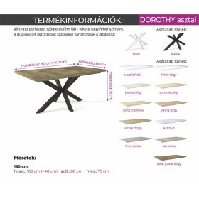 DOROTHY fehér tölgy asztallap fehér lábbal