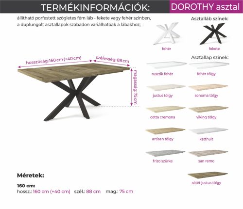 DOROTHY cotta cremona asztallap fehér lábbal