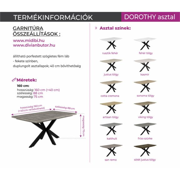 DOROTHY viking tölgy asztallap fekete lábbal