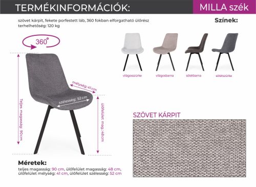 Milla forgatható szék Rebeka asztallal  - étkezőgarnitúra