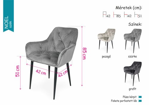 Noel bársony szék Diaz asztallal - étkezőganitúra