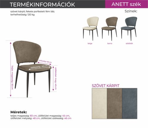 Anett beige szövet kárpitos szék